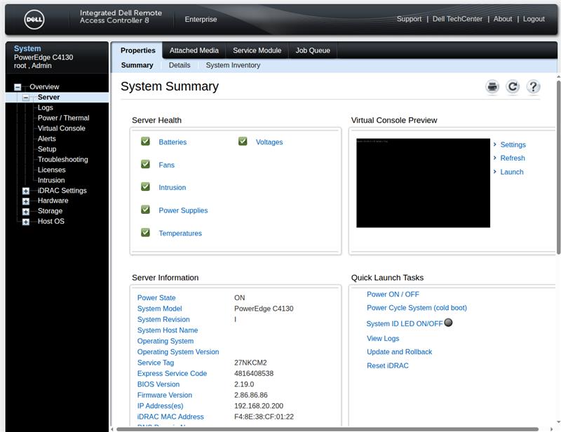 Screenshot der iDRAC-Oberfläche.