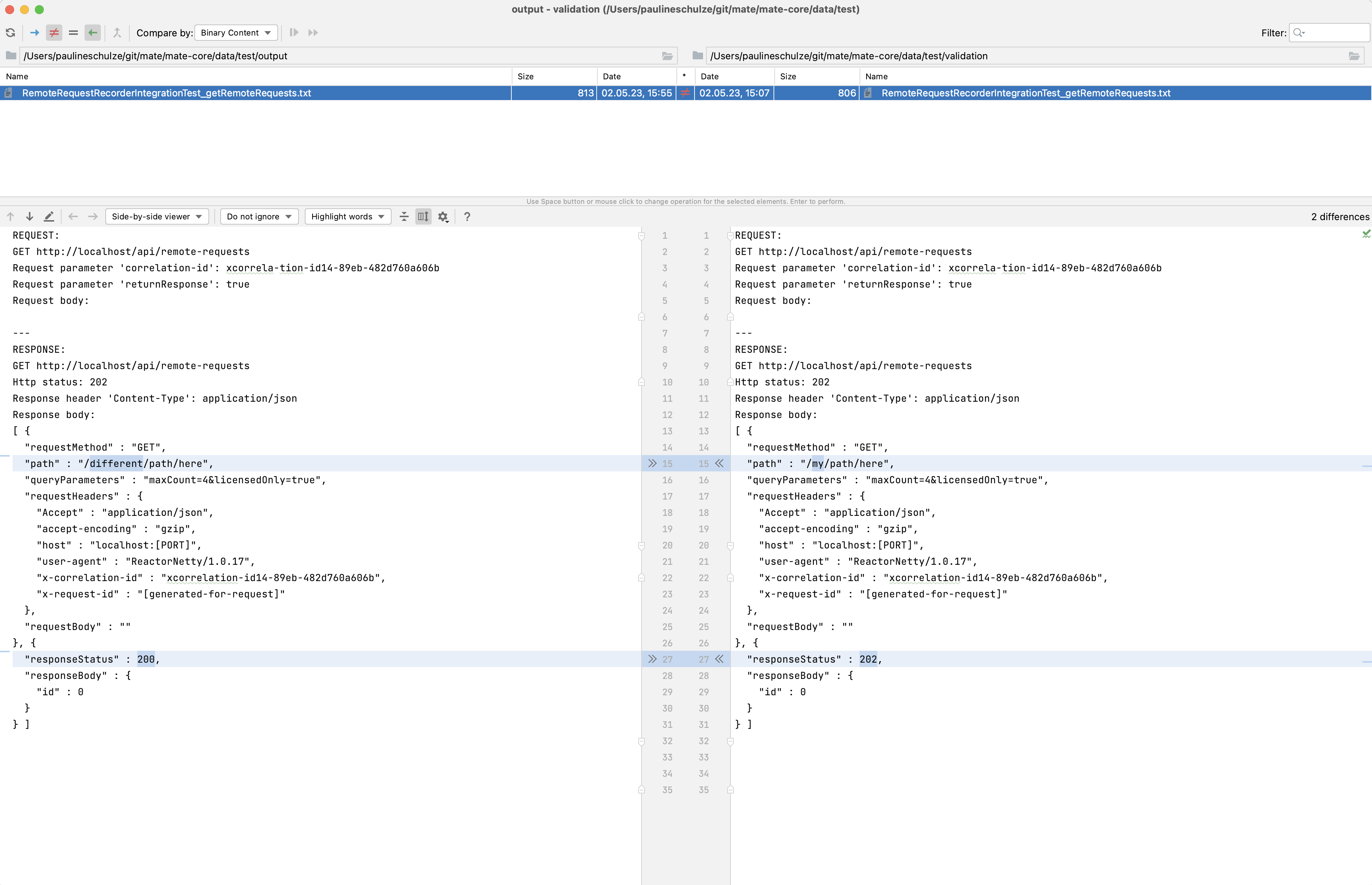 fehlgeschlagener Validation-Files-Vergleich